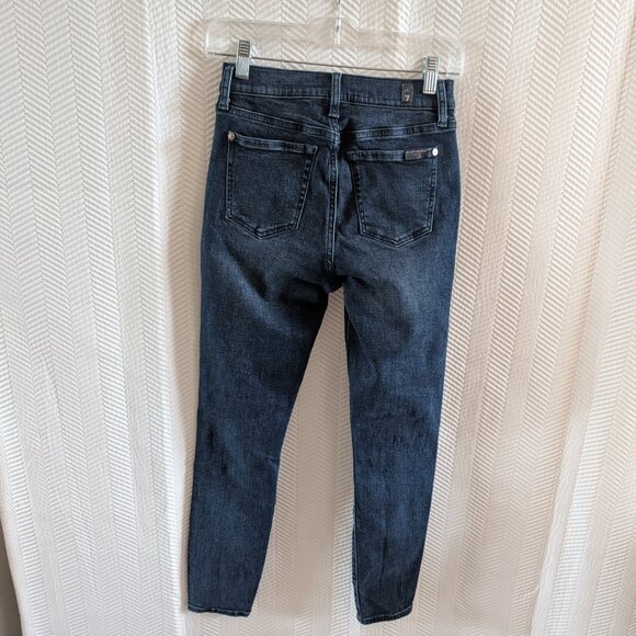 7 For All Mankind High Waist Ankle Gwenevere Skinny Jeans Dark Blue Size 25 - Picture 2 of 8